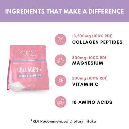 CEN Nutrition Collagen for Women + Vitamin C + Magnesium + Amino Acids - Ingredients-Nutritional Information