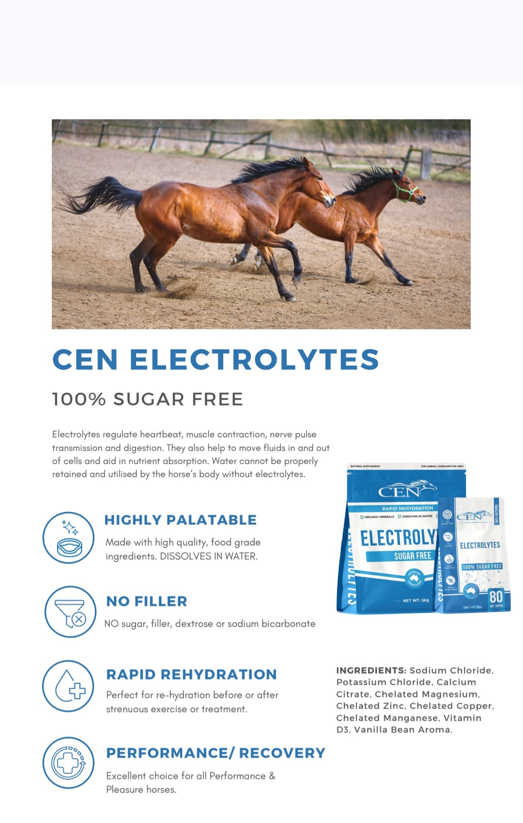 CEN Nutrition Electrolyte Supplement for Horses - Product information-Ingredients-Nutritional Information