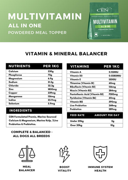 CEN Nutrition Dog Multivitamin Powdered Meal Topper Supplement - Ingredients-Nutritional Information
