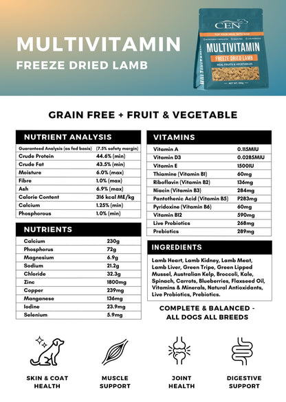 CEN Nutrition Dog Multivitamin Freeze Dried Lamb Chews  - Ingredients-Nutritional Information