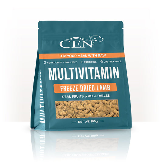 CEN Nutrition Dog Multivitamin Freeze Dried Lamb Chews - Natural dog multivitamin with probiotics- omega 3-greens-raw freeze-dried lamb